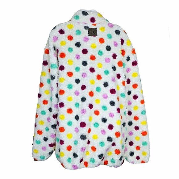 Girlie Girl CC Sherpa Pullover Jacket 1/4 Zip Up White Polka Dot Size 2XL - Picture 2 of 8